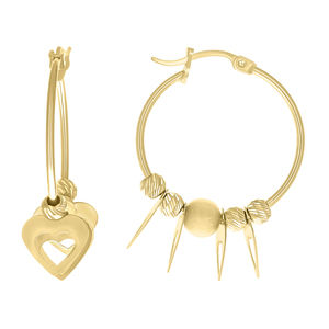 10kt 10k Yellow Gold Womens Heart Yellow Beaded Hoop Earrings